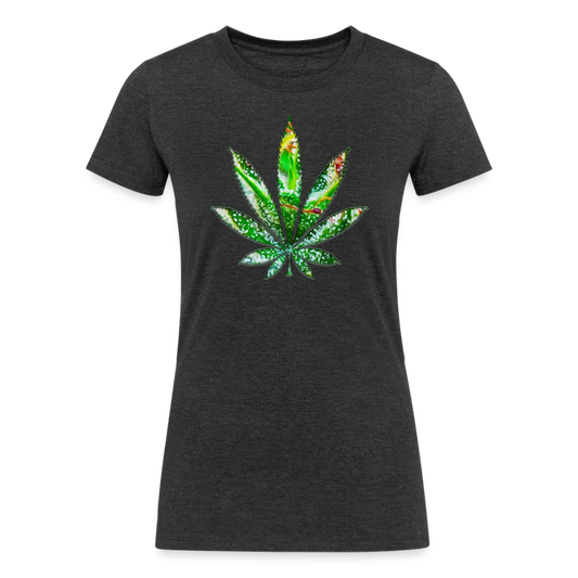 Kaleidoscope Green Leaf: Organic Tri-Blend Multicolor Cannabis Tee (Women's Fit)